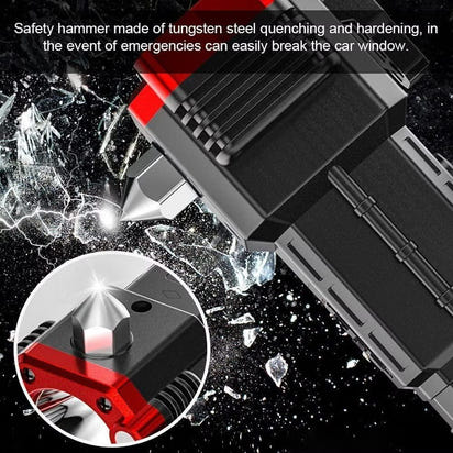 Portable LED Flashlight Multifunctional Work Light Power Bank Emergencies Safety Hammer Waterproof with Sidelight 4 Light Modes for Car Outdoor Camping Hiking Adventure Inspection Red yunfu